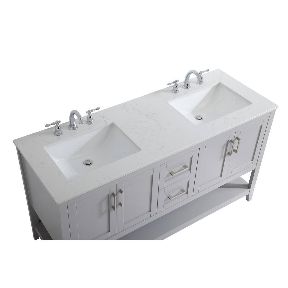 Timeless Home 60 in. W x 22 in. D x 34 in. H Double Bathroom Vanity in Grey with Calacatta Quartz TH32060Grey