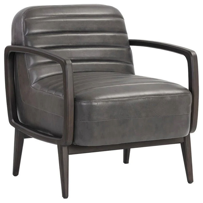 Saveria Lounge Chair  Brentwood Charcoal Leather   Midcentury   Armchairs And Accent Chairs   by Peachtree Fine Furniture  Houzz