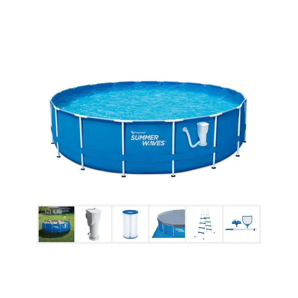 Summer Waves 18 ft. Round 48 in. D Metal Frame Pool Set with Filter Pump P2001848F