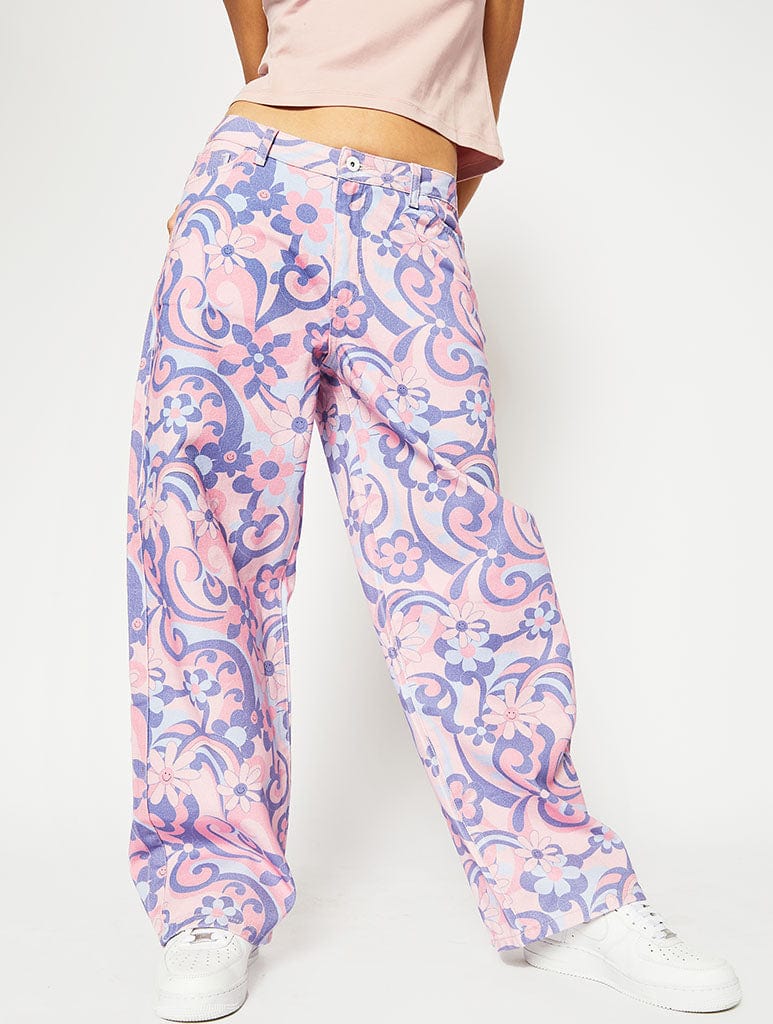 Summer Breeze Swirl Print Wide-Leg Jeans