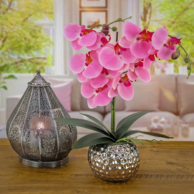 21artificial Pink Orchid In Chrome Ceramic Pot - National Tree Company