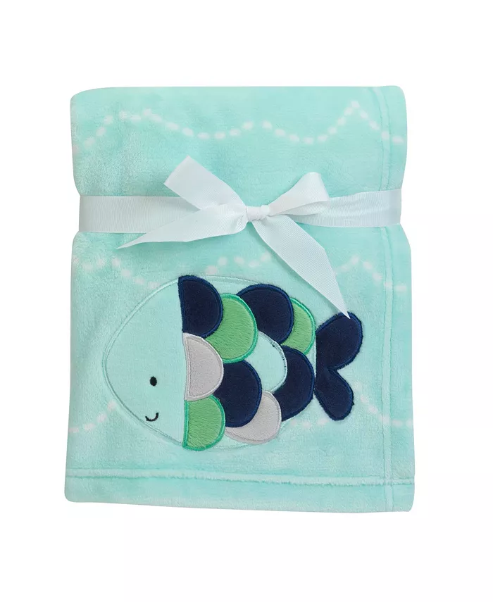 Lambs and Ivy Oceania Blue Nautical Fish Luxury Coral Fleece Baby Blanket