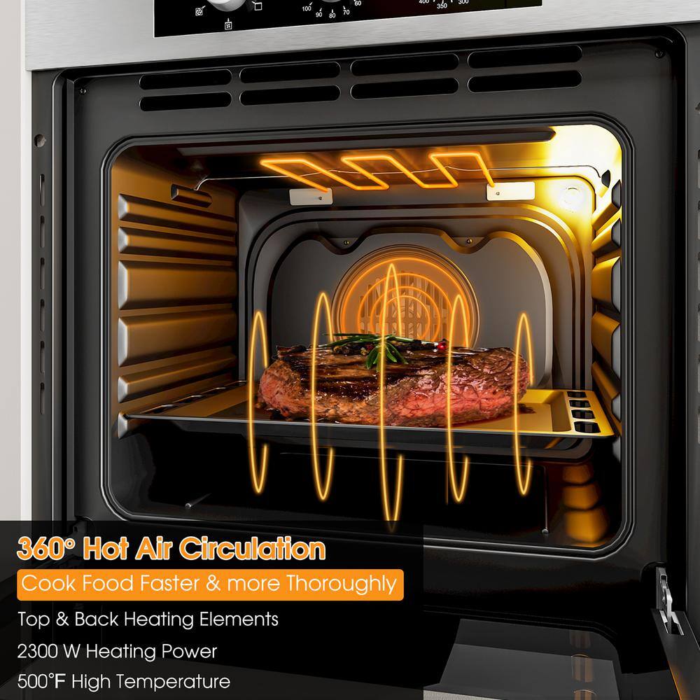 Costway 24 in. Single Electric Wall Oven 2.47 Cu.ft Built-in Oven 2300W w5 Cooking Modes FP10040US-SL