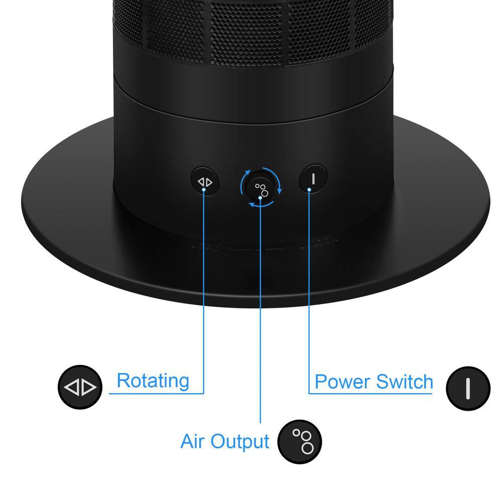 Aoibox 27 in. Black Bladeless Tower Fan Adjustable Speeds Settings Floor Fan 90 Swivel 30-90 min Timing Closure Low Noise SNMX019