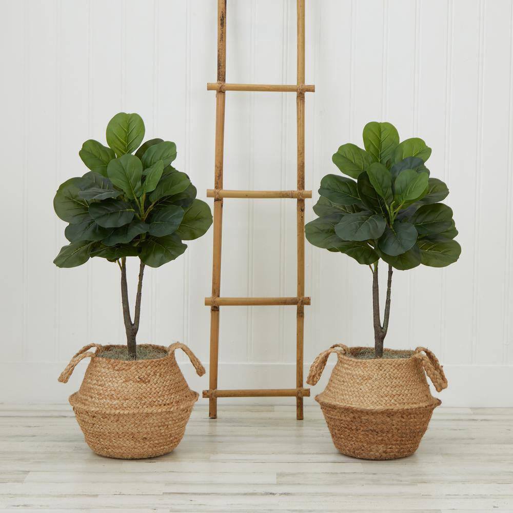 Nearly Natural 3 ft. Artificial Fiddle Leaf Fig Tree with Handmade Cotton and Jute Woven Planter DIY Kit (Set of 2) P1908-S2-NT