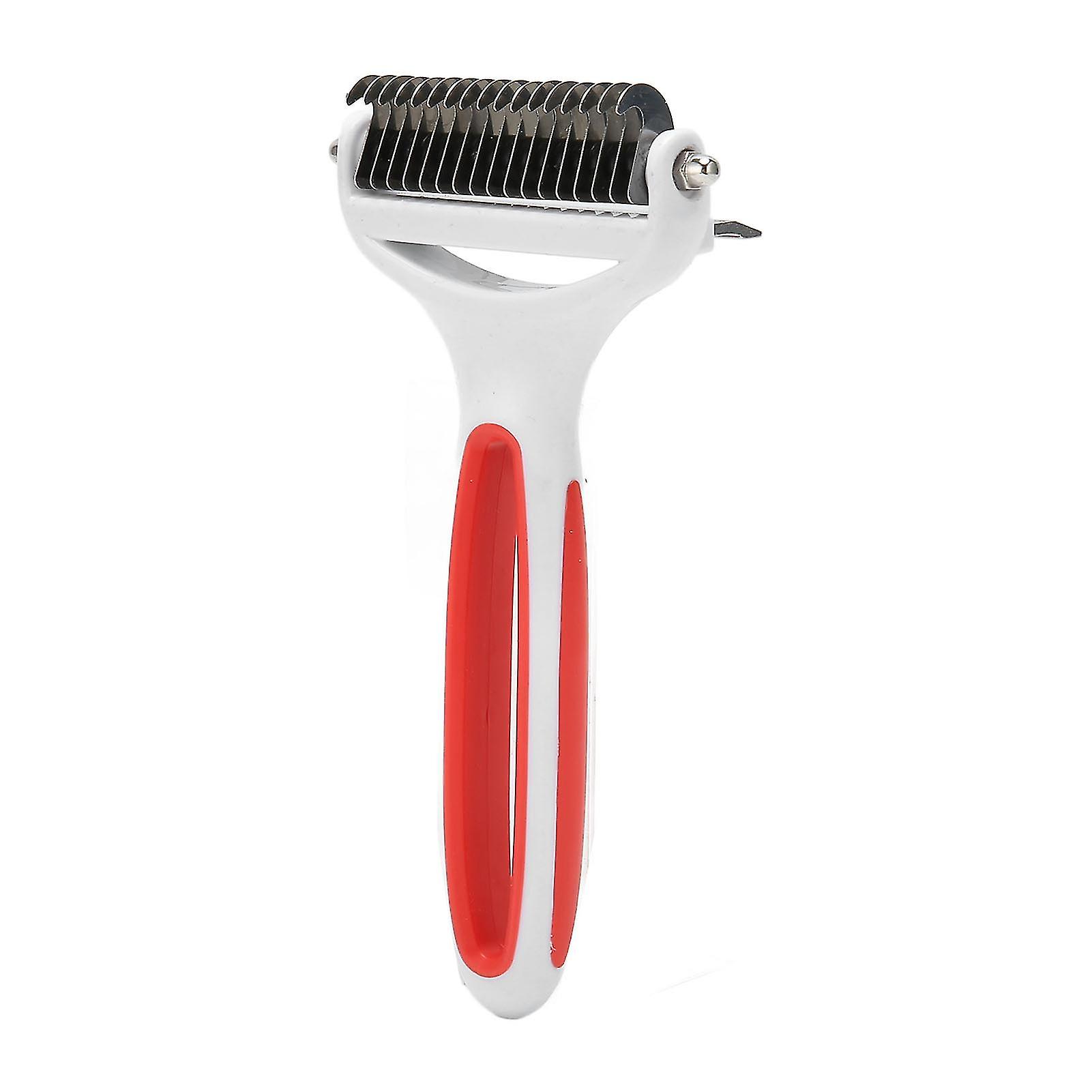 2 in 1 Pet Grooming Brush Washable Pet Dematting Comb Deshedding Tool Undercoat Rake for Cat Dog Removing Knots Tangles S Red