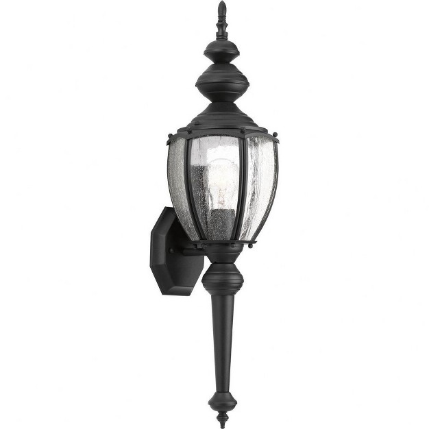 Progress Lighting Roman Coach 1 light Medium Wall Lantern In Textured Black Seeded Glass Wet Rated