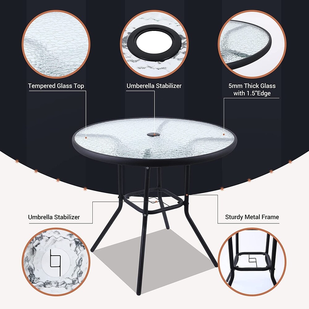 Patio Dining Set  Set of 6 Garden Outdoor Furniture Set with Tilted Umbrella  31.5\