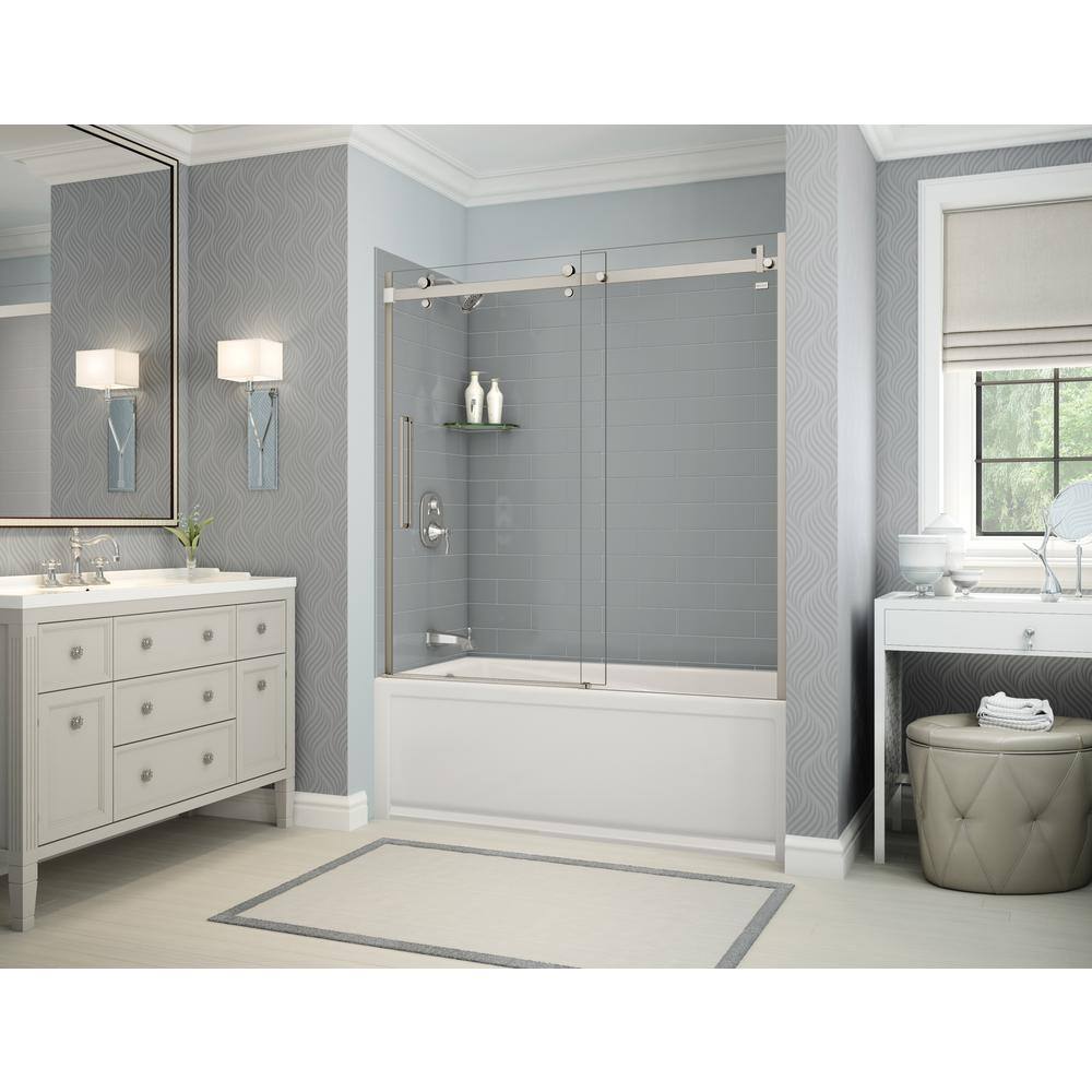 MAAX Utile Metro 32 in. x 60 in. x 81 in. Bath and Shower Combo in Ash Grey New Town Left Drain Halo Door Brushed Nickel 106915-301-501-100