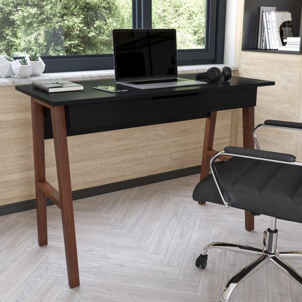 Darla Home Office Writing Computer Desk with Drawer - Table Desk for Writing and Work， Black/Walnut