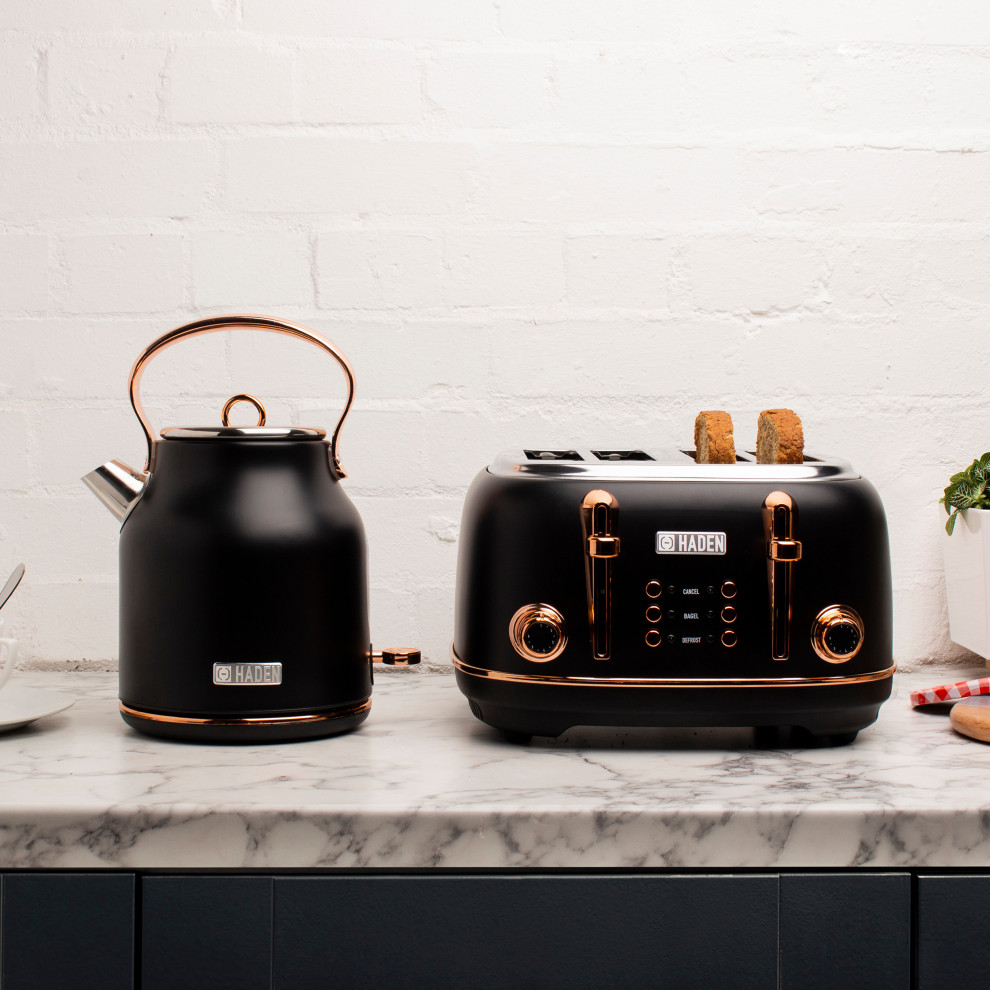 Haden Heritage 1.7 Ltr Stainless Steel Electric Kettle  Black and Copper   Contemporary   Kettles   by Studio Designs  Houzz