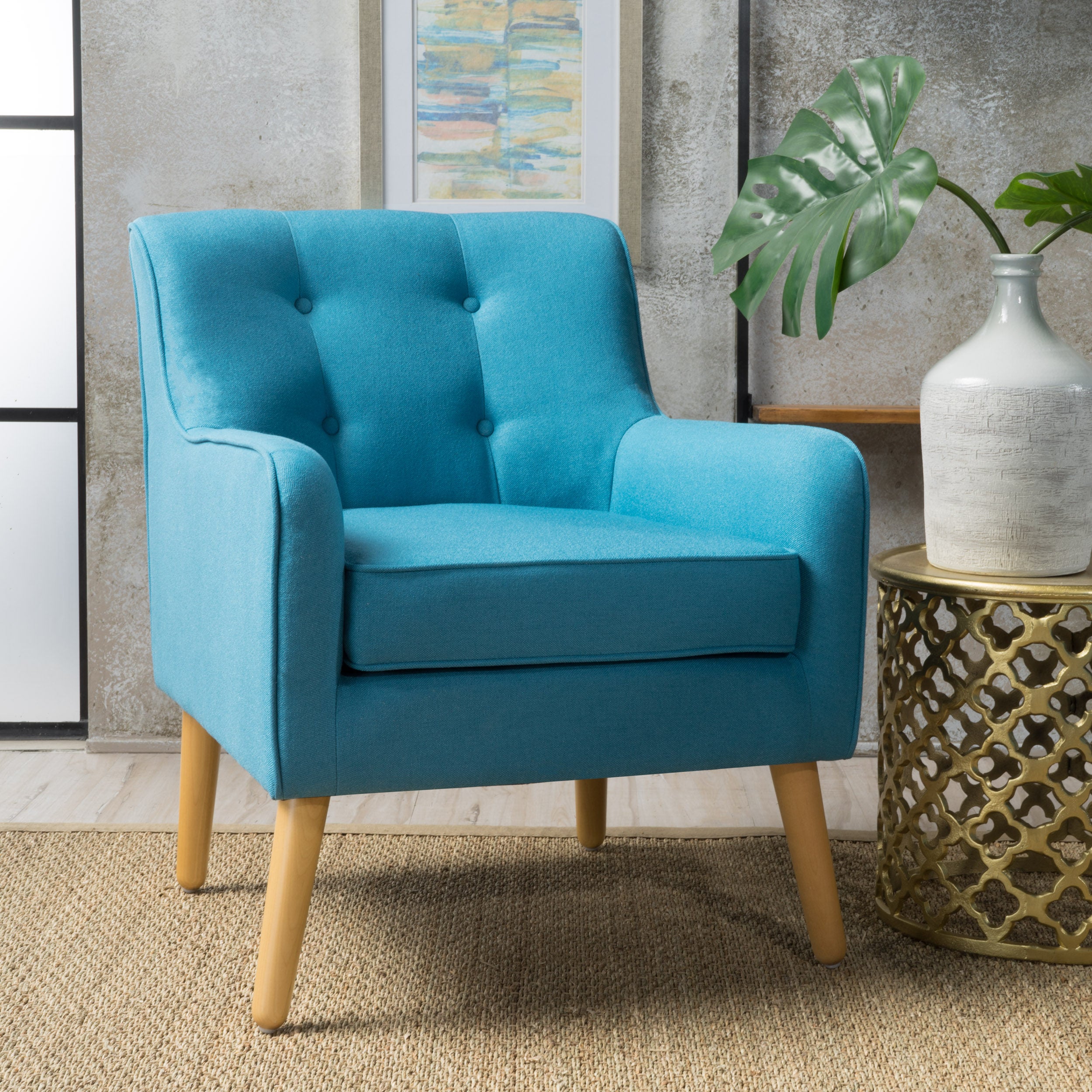 Fontinella Mid Century Tufted Back Fabric Arm Chair