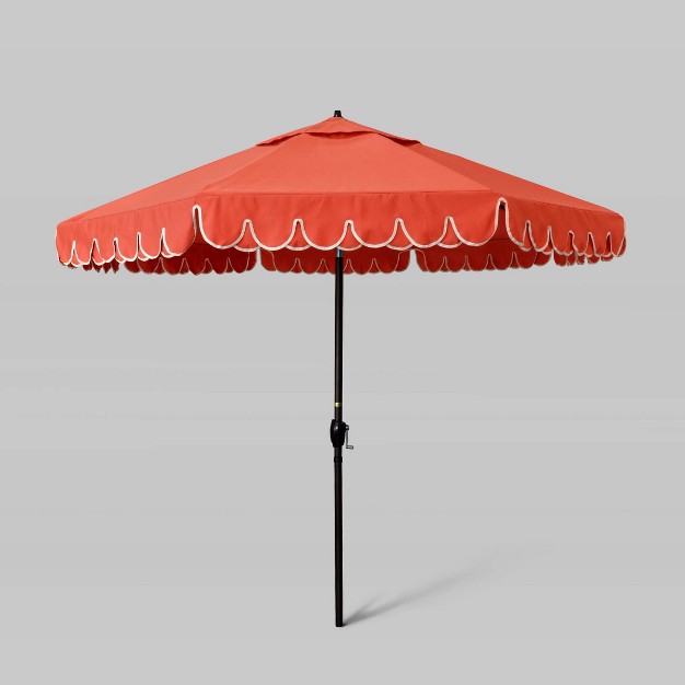 9 x27 Sunbrella Scallop Base Market Patio Umbrella With Auto Lift Bronze Pole California Umbrella