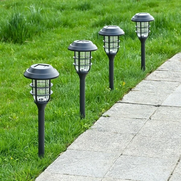 Black Solar Powered Decortice Lantern Outdoor 8-Pack Pathway LED Light - 8 Pack