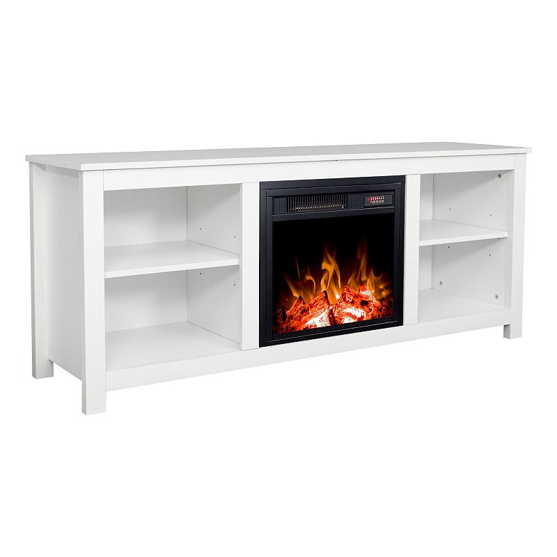 Classic 4 Cubby Fireplace TV Stand ， White