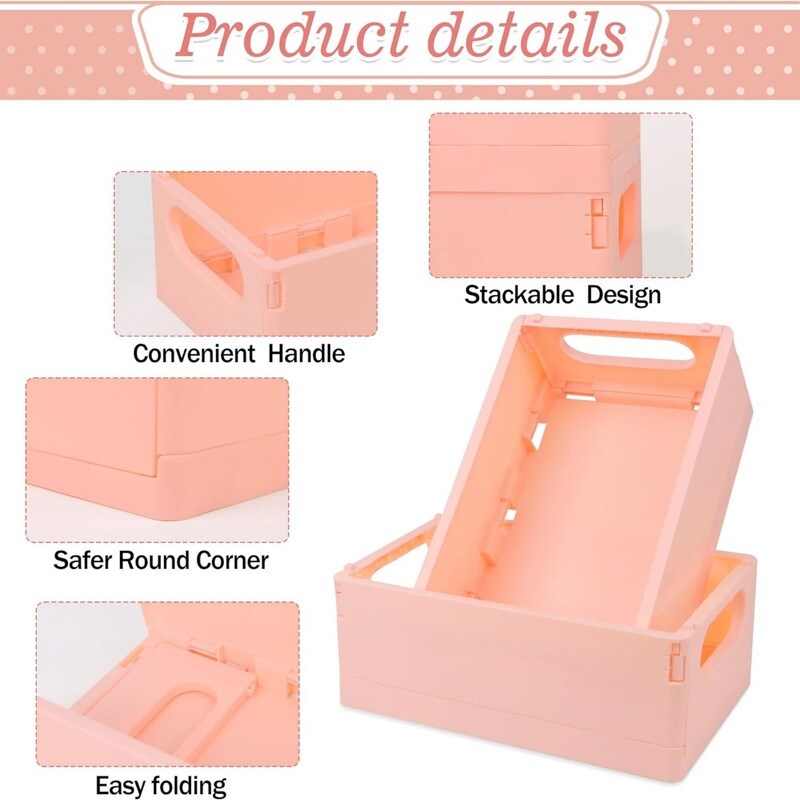 Pink Foldable Plastic Storage Crates