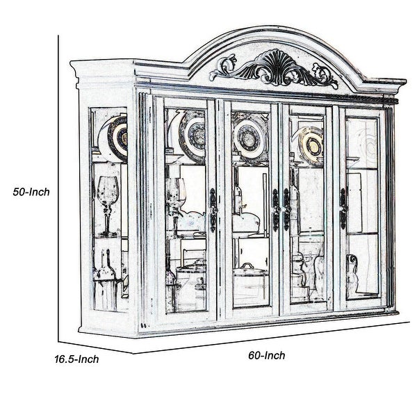 Wooden Buffet with Hutch and Molded Trim Details， Dark Brown