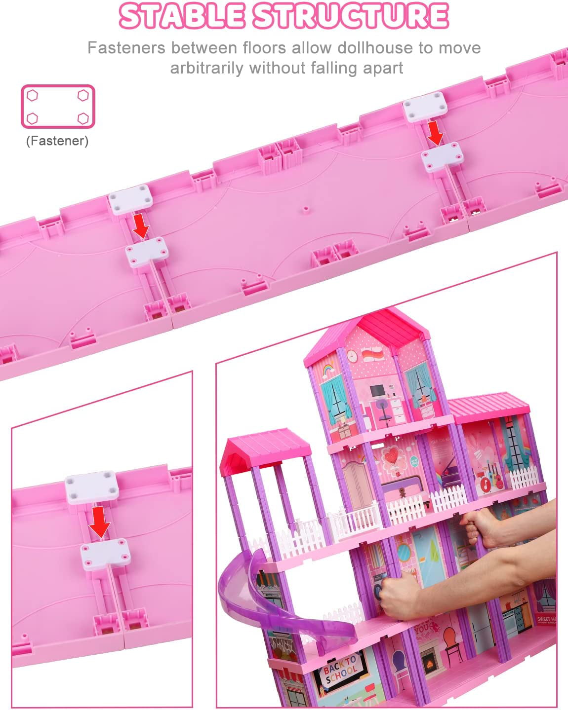 Beefunni 36 inch Dollhouse Playset Girl Toys, 11 Rooms with Doll Toy Figures Toddler Playhouse Christmas Birthday Gifts for 3 4 5 6 7 Year Old Girls