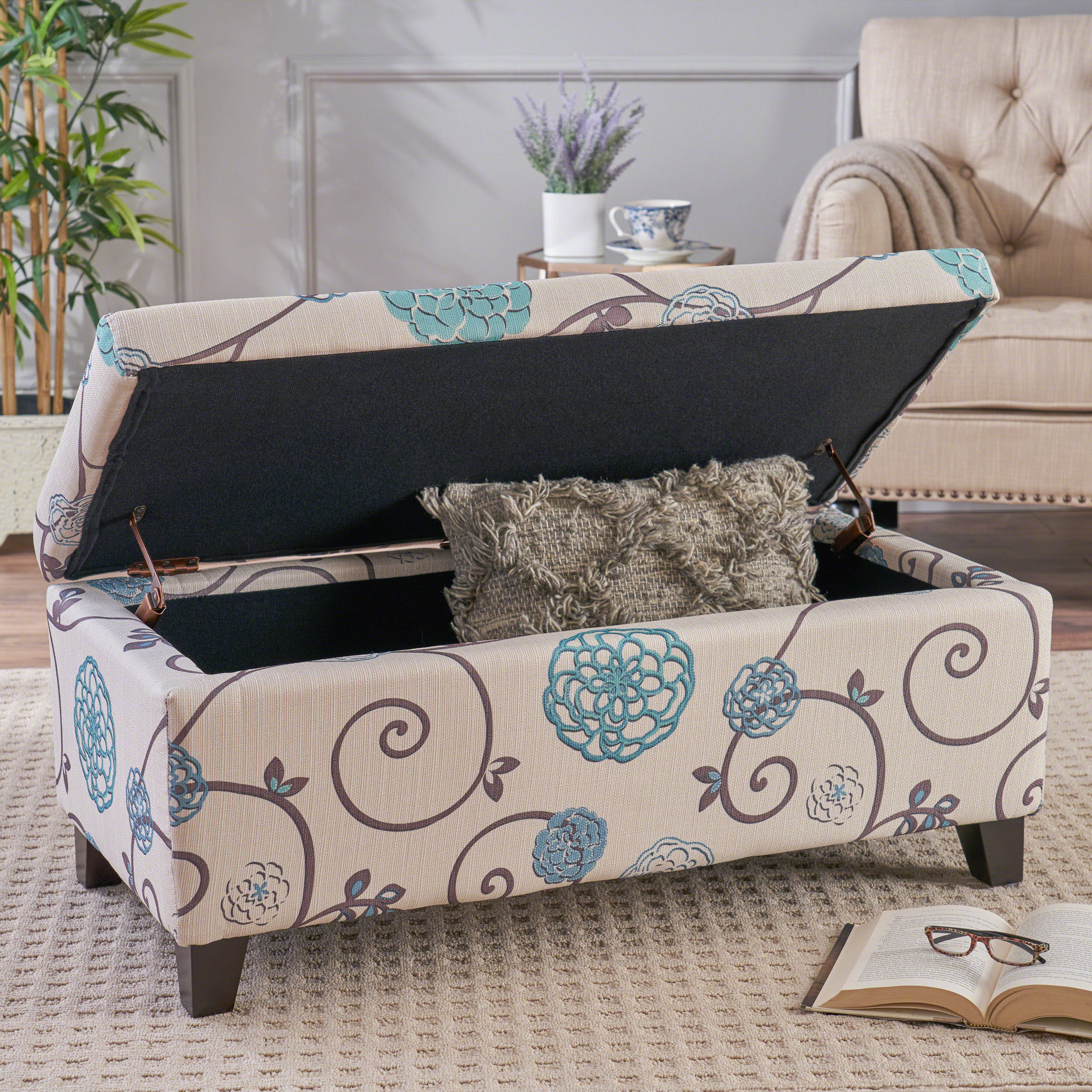 Brianna Rectangle Fabric Storage Ottoman Bench