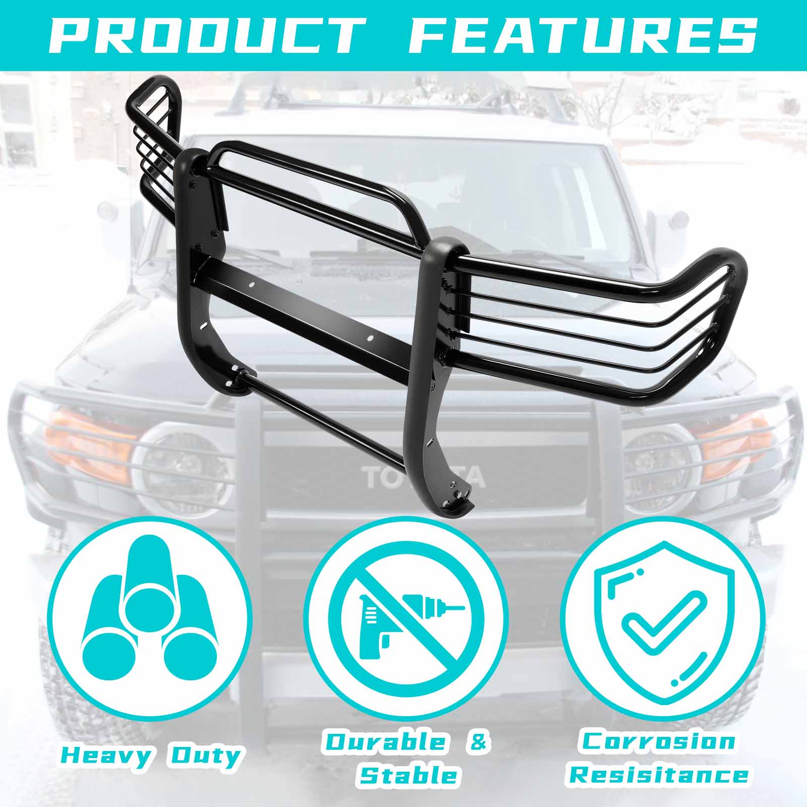 HECASA Front Bumper Protector Brush Grille Guard Steel for 1999 2000 2001 2002 Toyota 4Runner Black