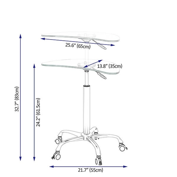 Adjustable Height Tempered Glass Table Desk Table Lockable Wheel