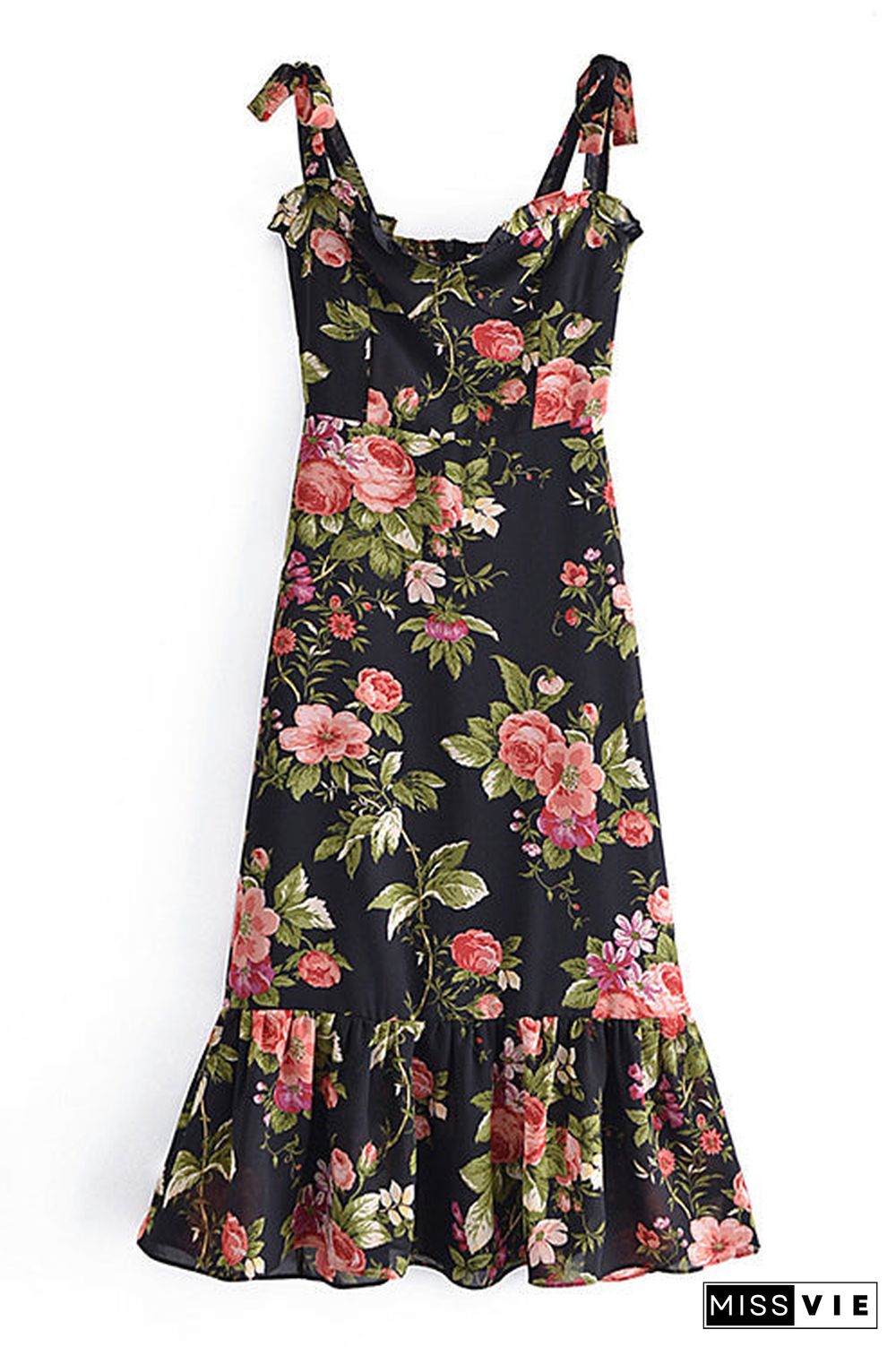 Print Tie Slip Slim Midi Dress