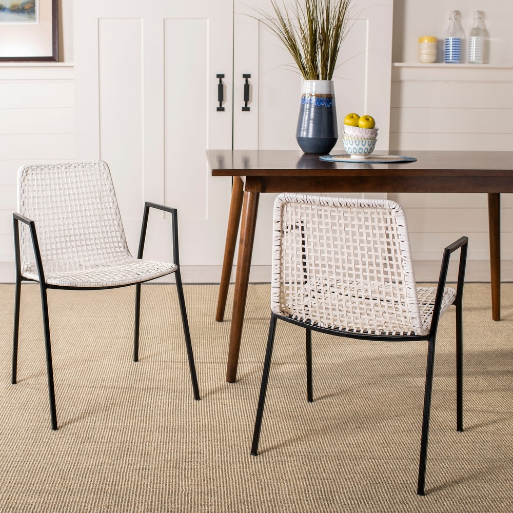 SAFAVIEH Wynona Woven White Leather Dining Chairs (Set of 2)   20\