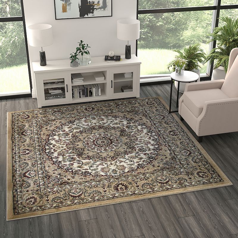 Masada Rugs Masada Rugs Bellagio Collection 7'x7' Traditional Square Area Rug in Ivory - Design B401