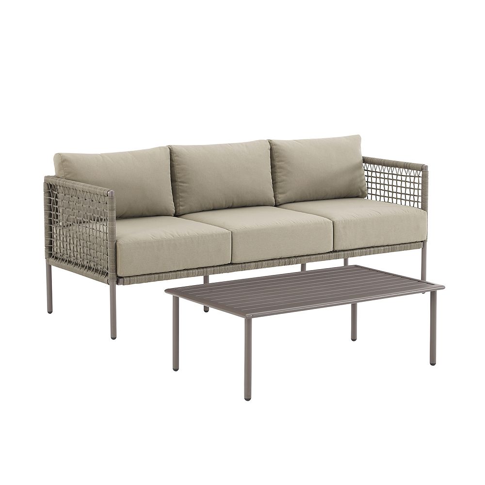 Crosley Cali Bay Wicker Patio Couch and Coffee Table 2-piece Set