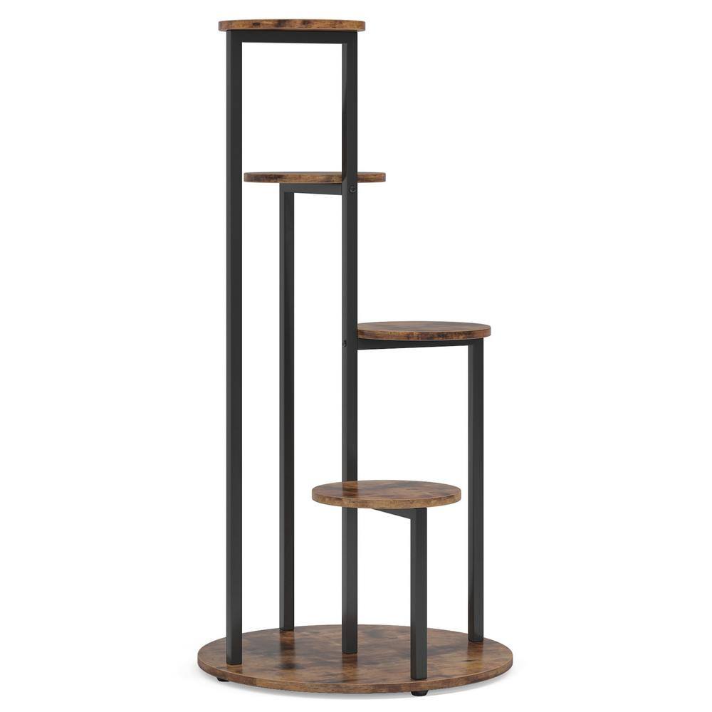 BYBLIGHT Wellston 40.94 in. H Rustic Brown Round Wood Corner Plant Stand Indoor 5 Tier Potted Ladder Holder Flower Rack BB-U0181-XMX