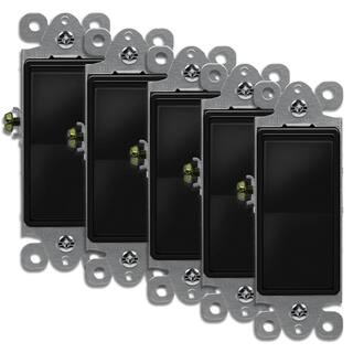 ENERLITES 15 Amp Rocker Light Switch 3-Way or Single Pole Decorator Black (5-Pack) 93150-BK-5PCS