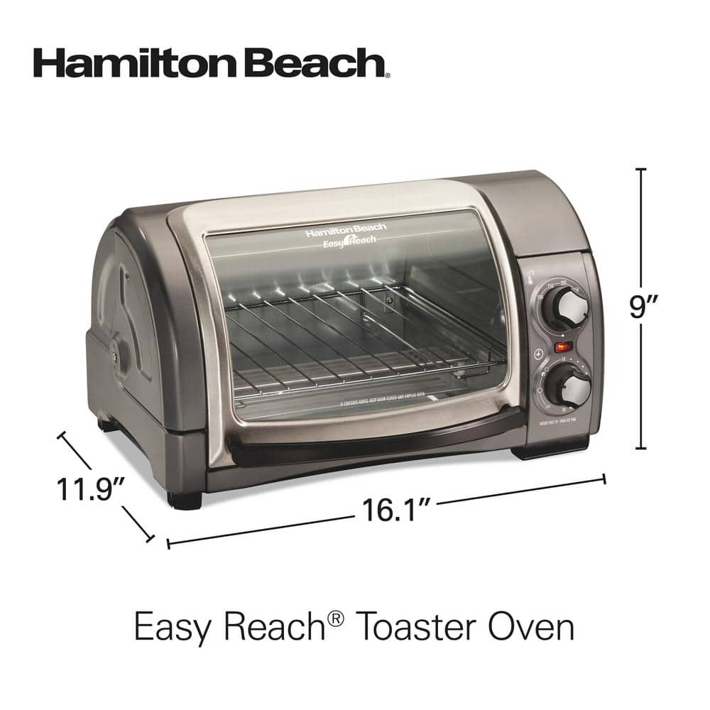 Hamilton Beach Easy Reach 1200 W 4-Slice Grey Toaster Oven with Roll-Top Door 31334D