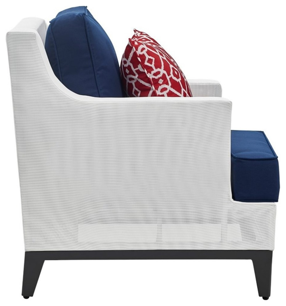 Home Square 2 Piece Outdoor Mesh Chair Set with Cushions White and Navy   Transitional   Outdoor Lounge Chairs   by Homesquare  Houzz