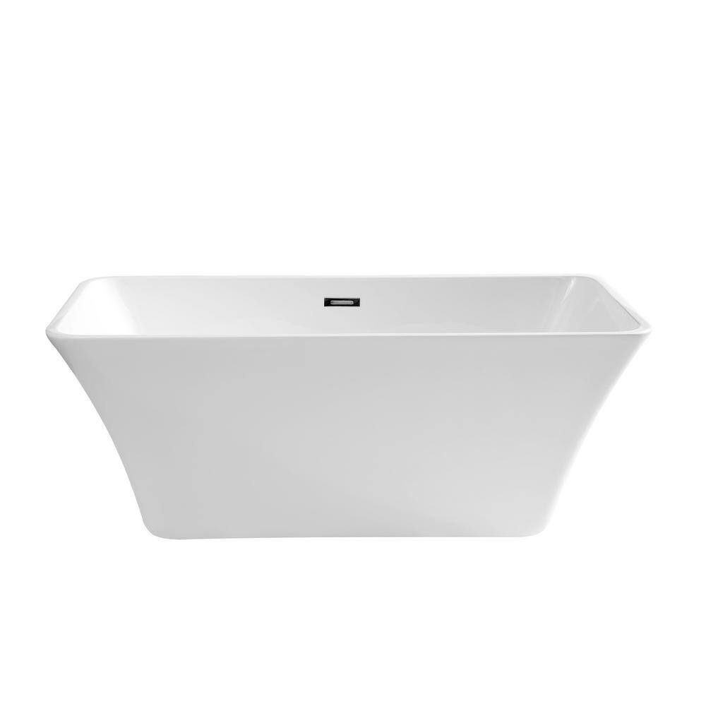 Stivier 67 in. Acrylic Flatbottom Non-Whirlpool Freestanding Soaking Bathtub in Glossy White 21A0107-67