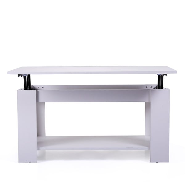 Lift Top Coffee Table with Hidden Compartment and Open Shelf ， White