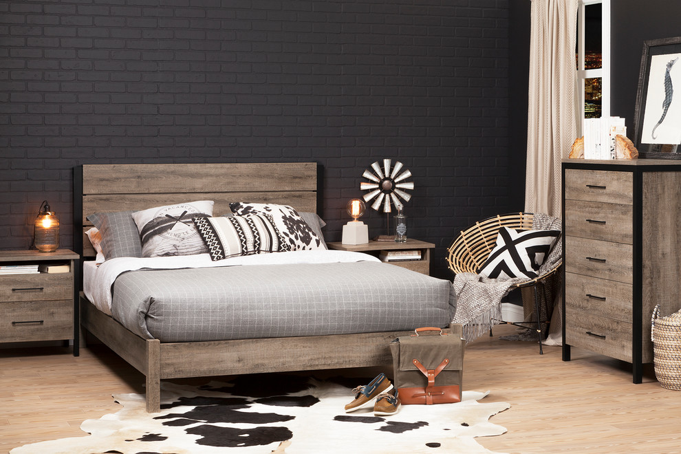 South Shore Munich Full/Queen Headboard  54/60  x27 x27  Weathered Oak And Matte Black   Industrial   Headboards   by South Shore Furniture  Houzz