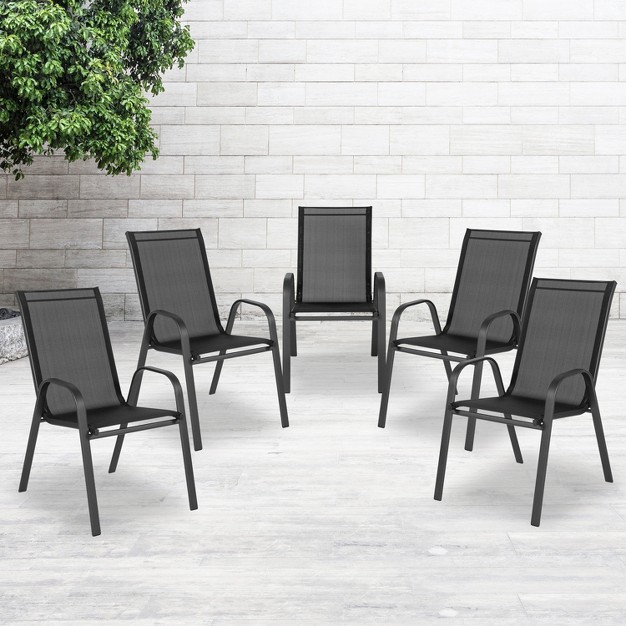 Emma And Oliver 5 Pack Outdoor Stack Chair With Flex Comfort Material And Metal Frame