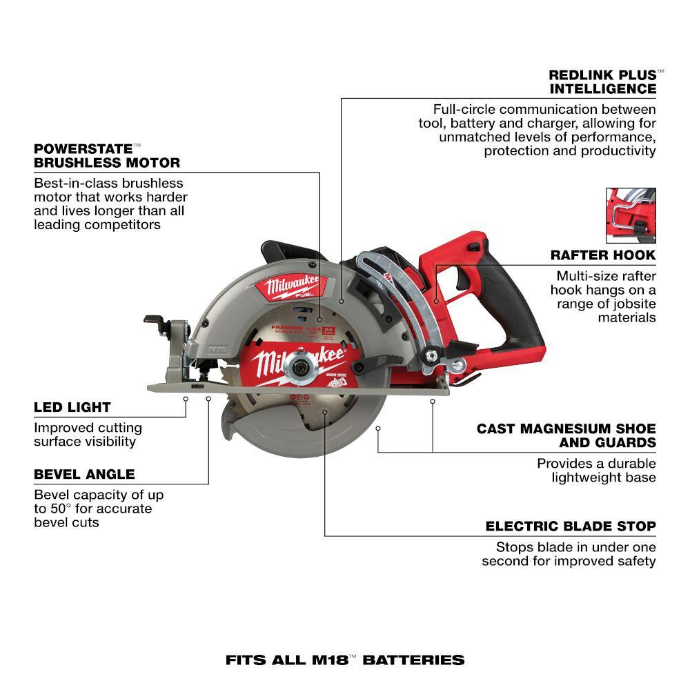 MW M18 FUEL 18V Lithium-Ion Cordless 7-14 in. Rear Handle Circular Saw with M18 FUEL SAWZALL Reciprocating Saw 2830-20-2821-20