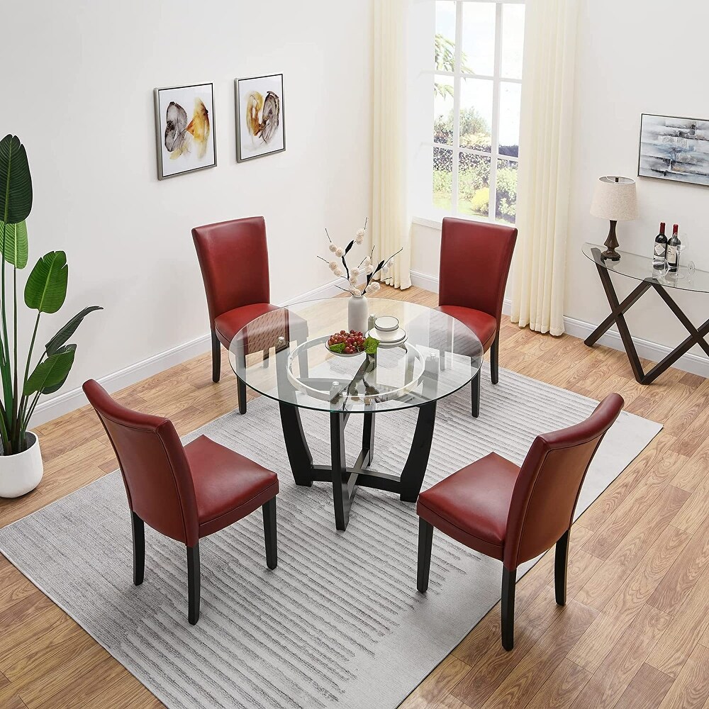 Faux Leather Dining Chairs Or Round Glass Dining Table