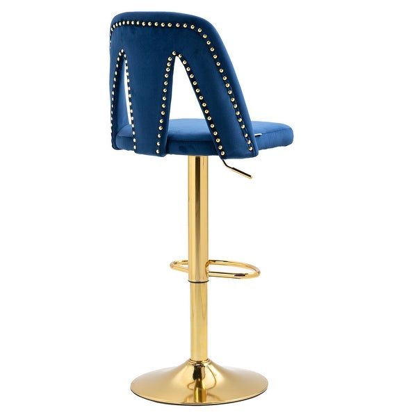 Bar Stools with Footrest and Base Swivel Height Adjustable Mechanical Lifting Velvet， Golden Leg，Easy Assemble