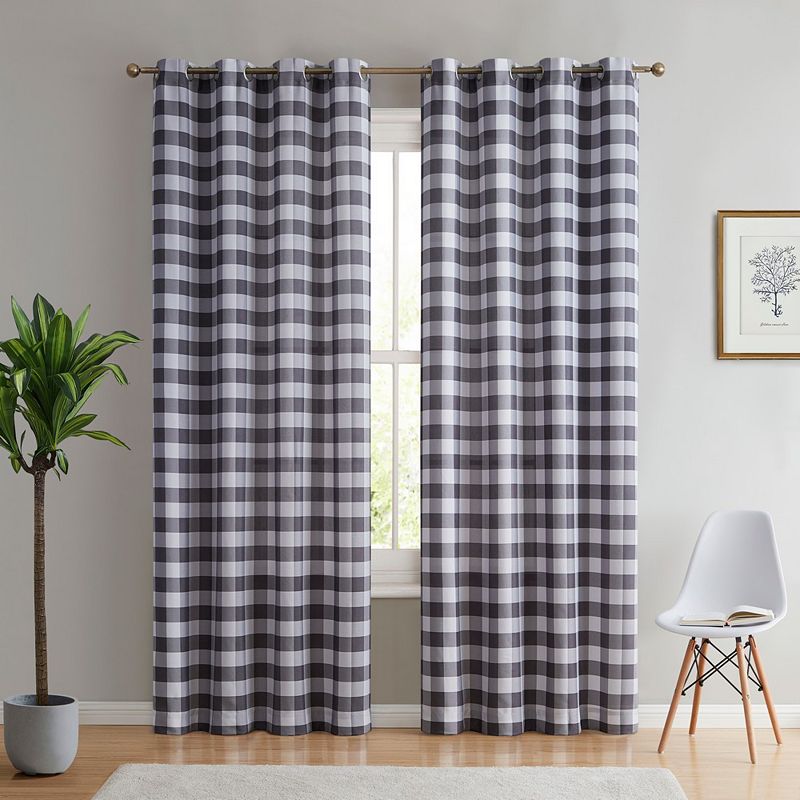 THD Cedar Buffalo Check Textured Light Filtering Grommet Lightweight Window Curtains Drapery for Bedroom， Dining Room and Living Room， Set of 2