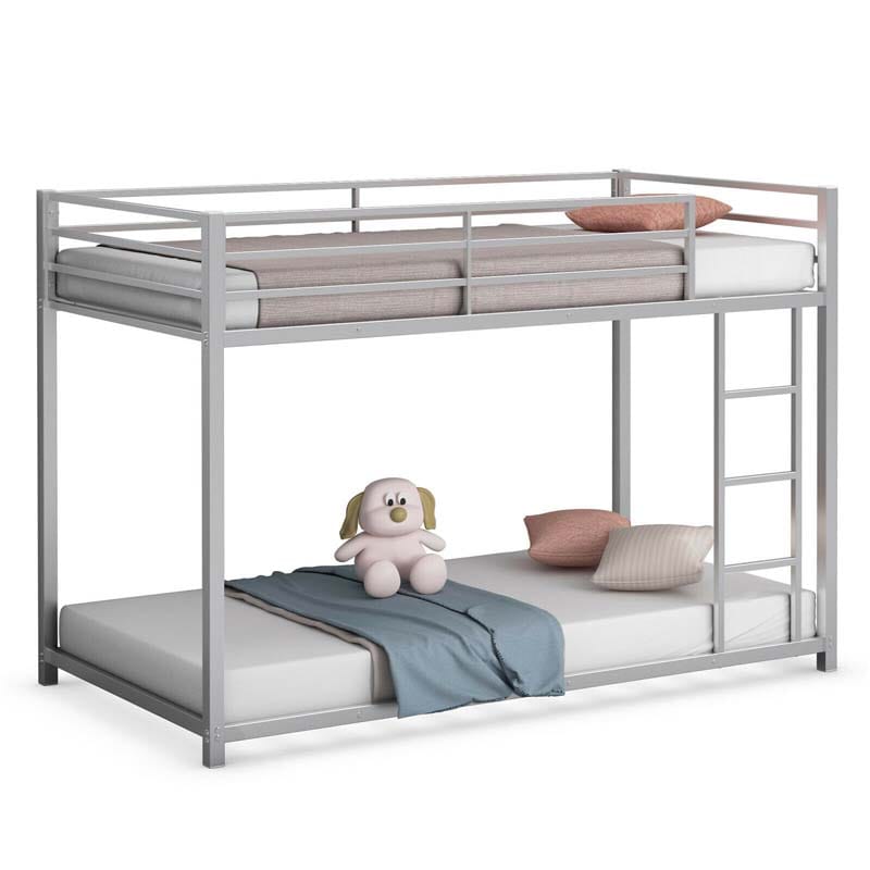 Metal Bunk Bed Twin Over Twin, Classic Bunk Bed Frame Platform with Side Ladder & Safety Guardrail