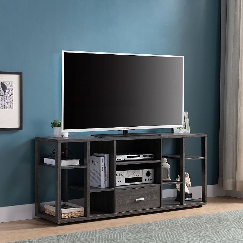 FC Design Distressed Grey TV Stand 8 Shelves and Bottom Drawer