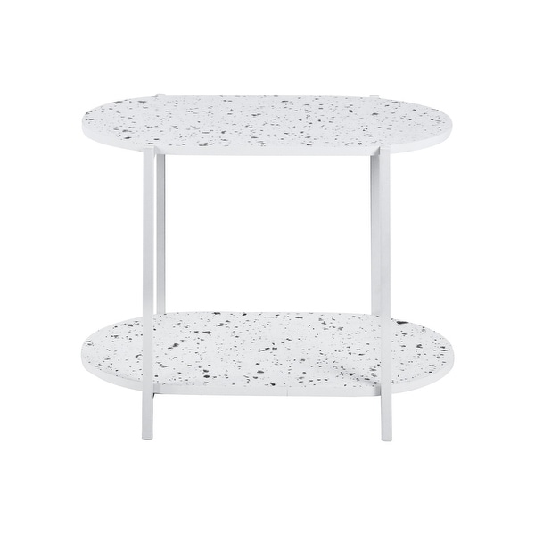 2-Tiers Oval End Table， Modern Marble Small Side Table