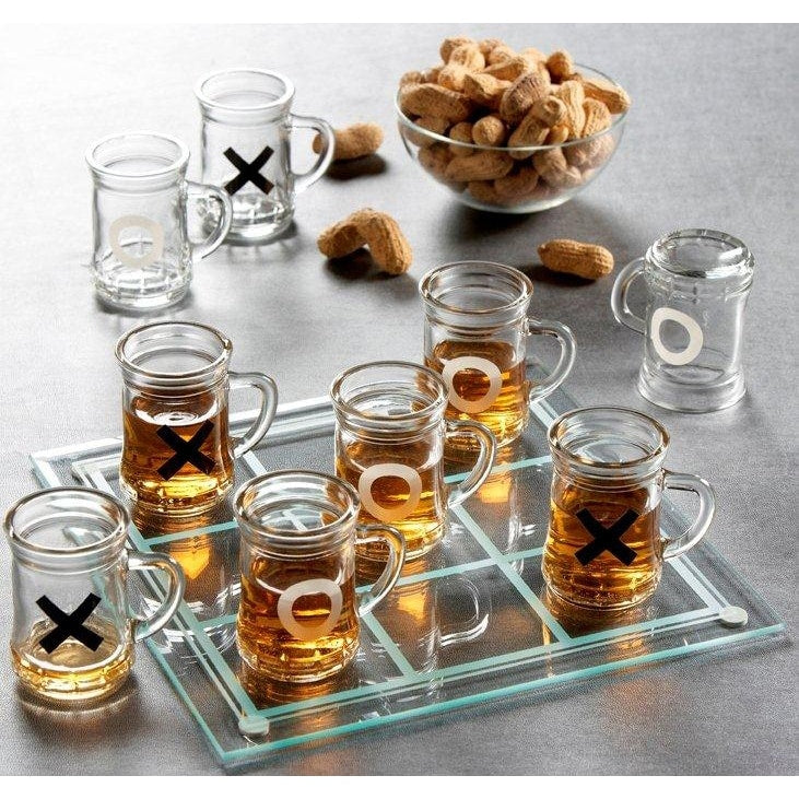 Game Night Tic-Tac-Toe Drinking Game Set with Mini Beer Mugs