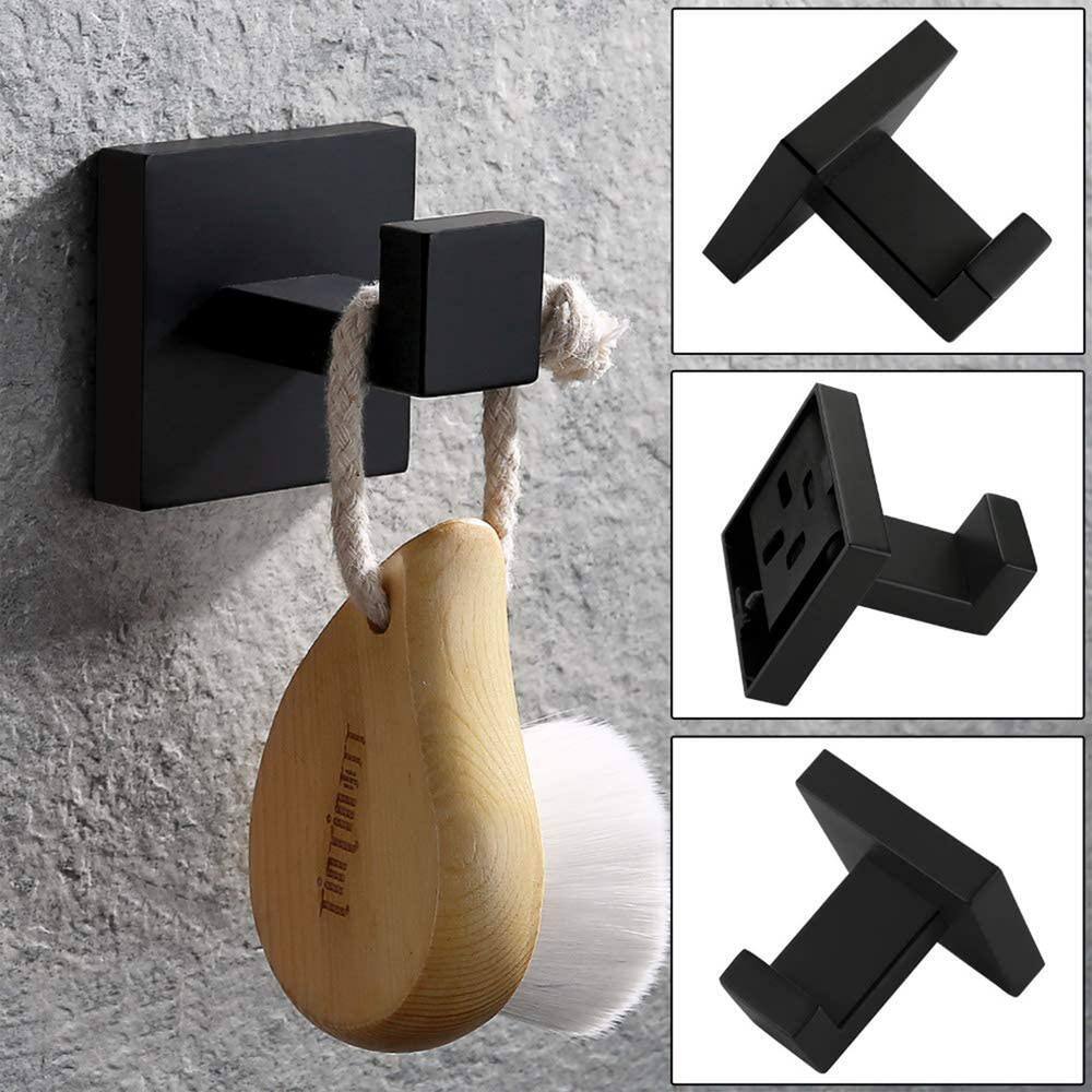 ruiling Square Bathroom Robe Hook and Towel Hook in Stainless Steel Matte Black (2-Pack) ATK-200