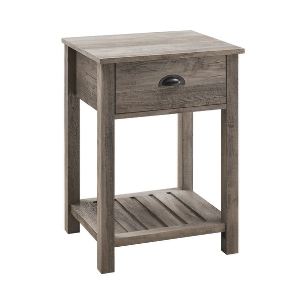 Farmhouse Single Drawer Open Shelf End Table， Grey Wash