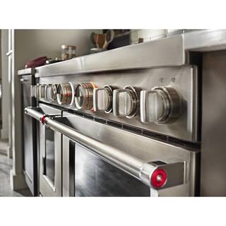 KitchenAid 48 in. 6.3 cu. ft. Smart Double Oven Commercial-Style Gas Range with Griddle and True Convection in Stainless Steel KFGC558JSS