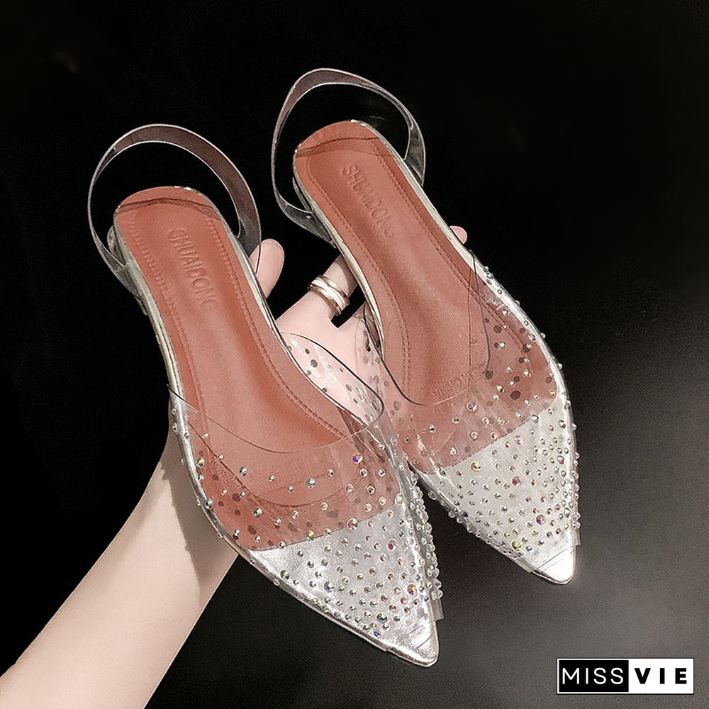 New PVC Transparent Women Pumps Sandals Crystal Mid Heels Pumps Rhinestone Pointed Toe Women Bridesmaid Wedding Shoes S162