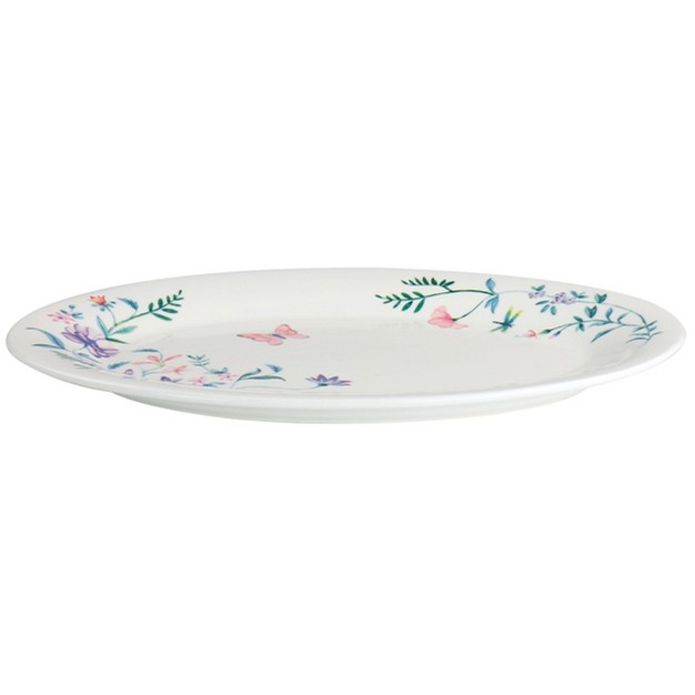 Gibson Home Butterfly Floral 2 Piece Fine Ceramic Platter And Dinner Bowl Set In White And Floral